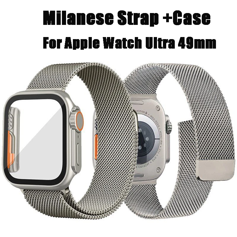 New Watchcase with Strap For Apple Watch Ultra 49mm,Milanese Watchband+ Watchcase For Apple Watch Ultra 49mm