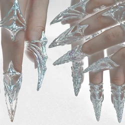 Punk Metal Nail Cover Bone Ring Gothic Rock Machinery Manicure Fingertip Ring Multilayer Finger Rings Cosplay Jewelry Set Gift