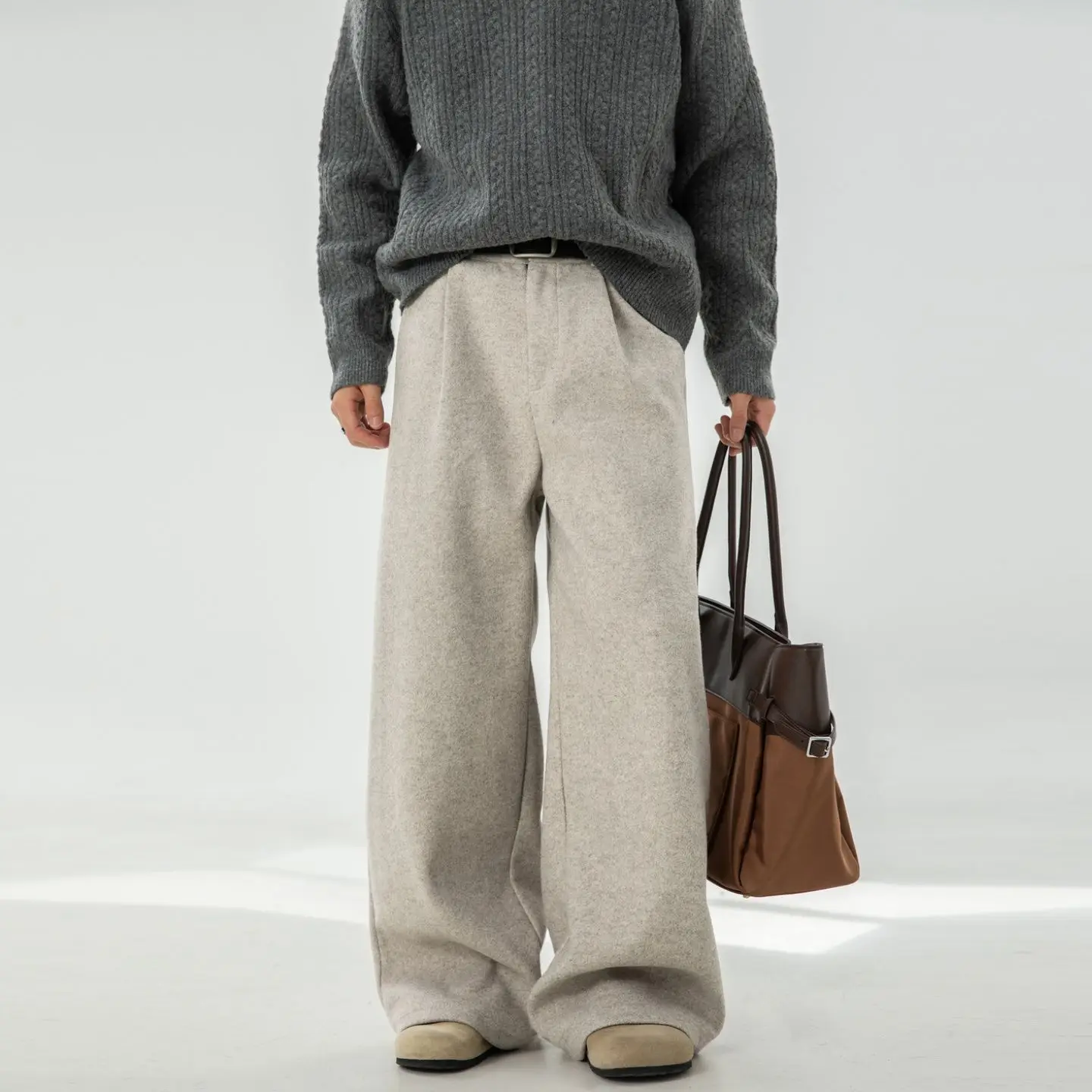 

Retro old money style heavy wool suit pants for men's autumn new loose wide-leg straight-leg casual pants