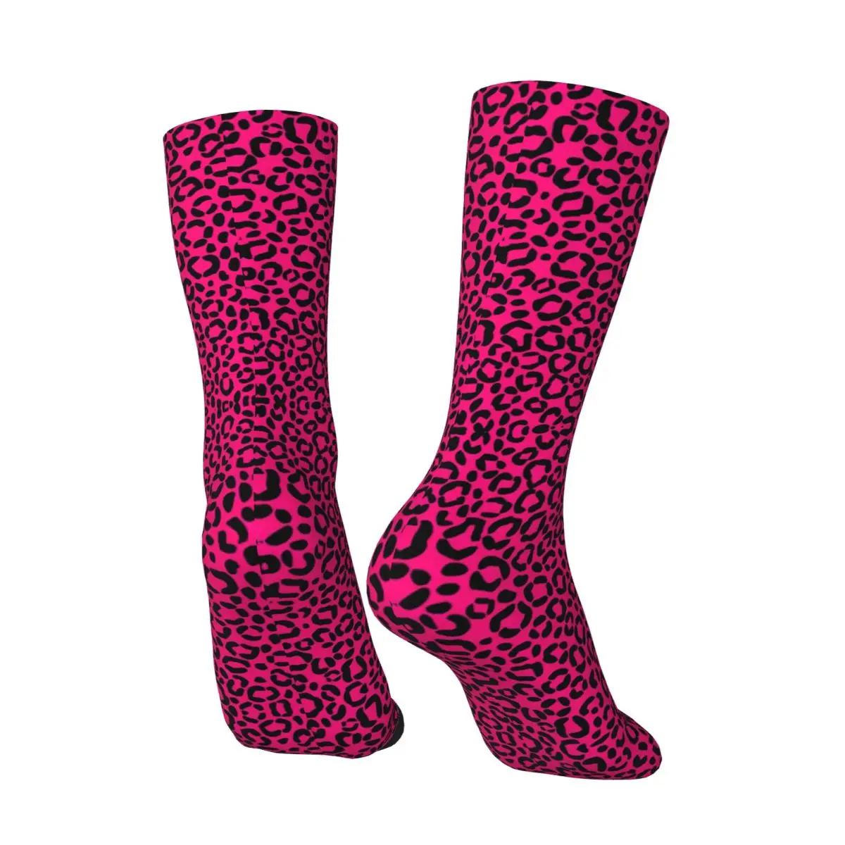 Meias antiderrapantes com estampa de leopardo, meias Kawaii para adultos, meias ao ar livre rosa e preta, alta qualidade, outono