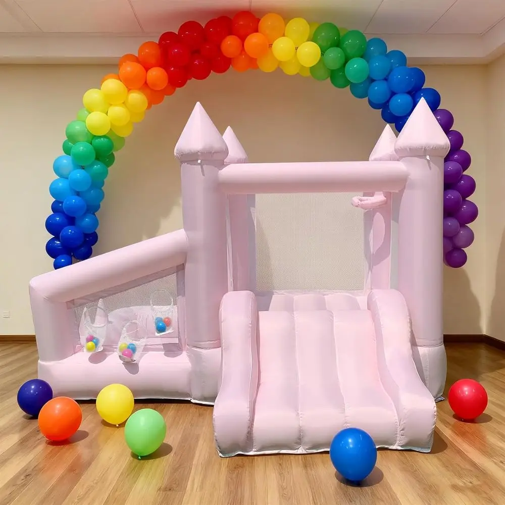 Indoor Bounce House Kids 3-6 with Ball Pit,7 in 1 Pink Iatable Bounce House with Blower for Birthday Party, Wedding, Backyard
