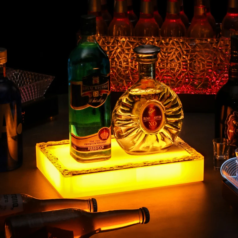 

Поднос для фруктов со светящимся льдом и светодиодной основой, тарелка для закусок и держатель для бокалов для вина, креативное квадратное сервировочное блюдо для бара, вечеринок