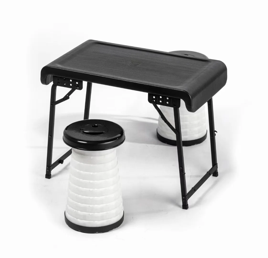 Juego de mesa con taburete plegable, mesa plegable liviana y juego de taburetes telescópicos, silla de advertencia ligera para acampar al aire libre