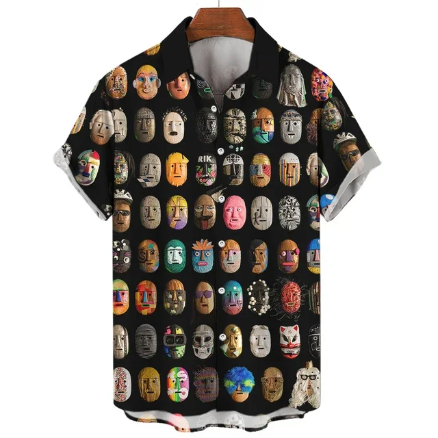 Vintage Men\'s Shirt 3d Mexican Wrestling Printed Shirts Short Sleeve Casual Cardigan Clothing For Male Summer Tops Lapel Blouse