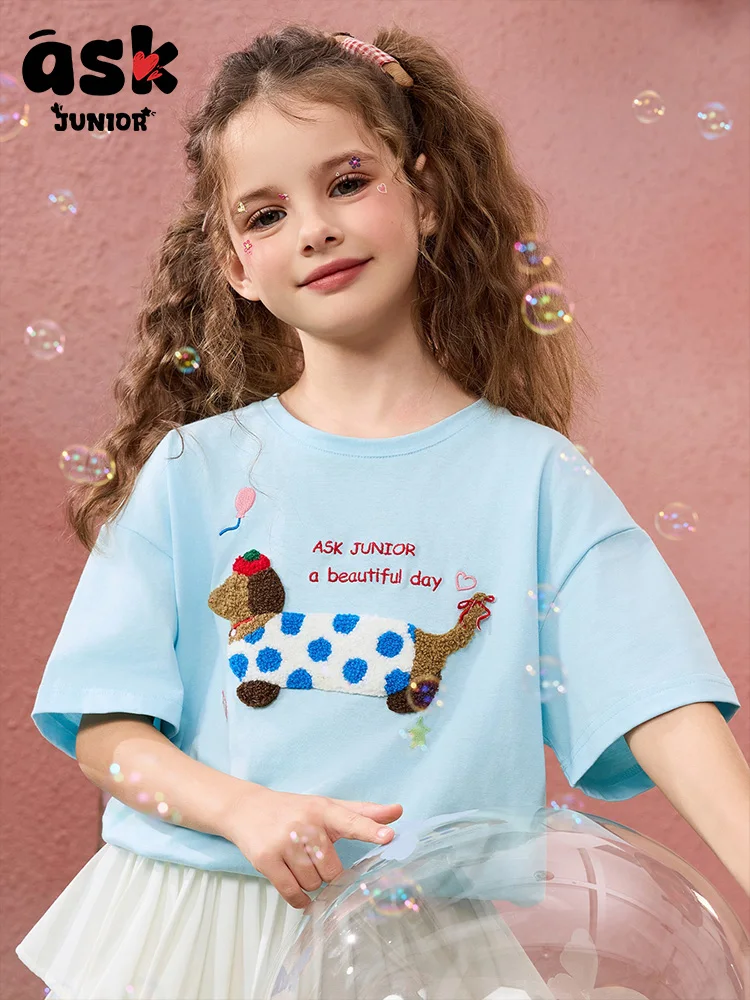 تي شيرت Tween Girls Summer Animal Print Flocking Craft بأكمام قصيرة #3