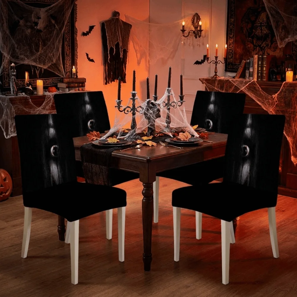 Full Cover Halloween Chair Covers Vintage Decorative Scary Dining Chair Slipcovers Dust-proof Bloody Handprint Chair Cover