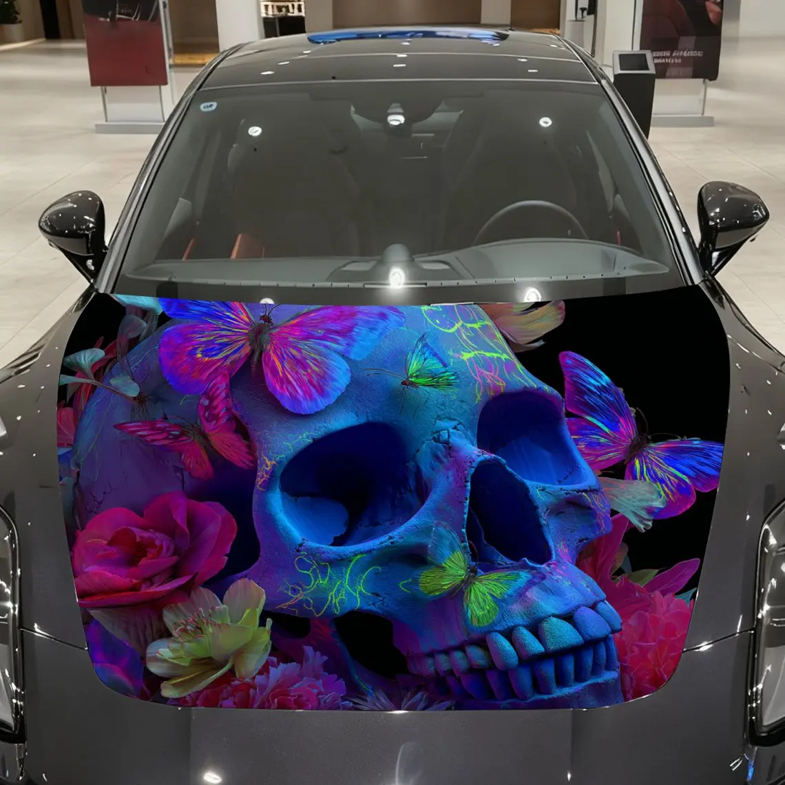 

Красочная обертка на капот автомобиля с черепом и цветком — самоклеящаяся виниловая наклейка для грузовиков, прочная и износостойкая, декоративная наклейка на капот Gr