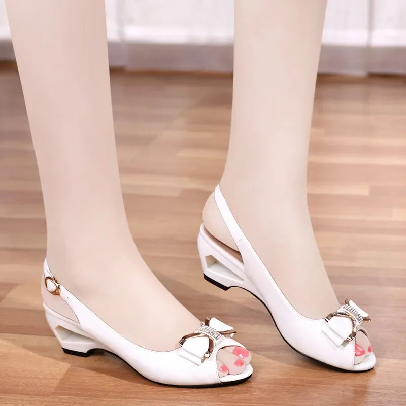 GKTINOO 2024 Summer New Style Sandals Female Summer With Wedges Open Toe Shoes White Shoes Comfortable Women\'s Shoes