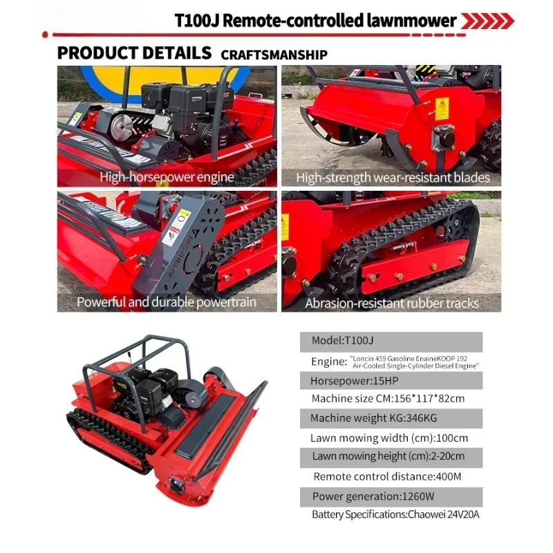 Euro 5 Approved 1000mm Hybrid Remote Control Lawn Mower High Power Crawler Robot Mower With 60 Flail Blades for Industrial Site
