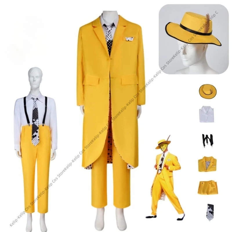 

Classic Yellow Zoot Suit Cosplay Costumes Smokin' Vintage 1940s Gentleman Outfit Funny Yellow Suit Full Set for Carnival Party