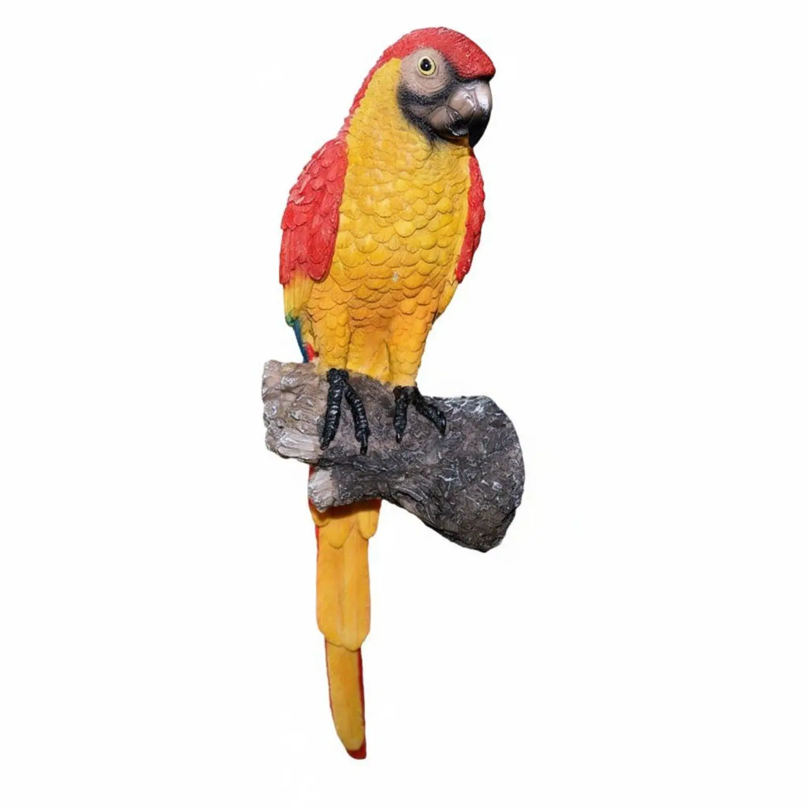 Colorful Parrot Figurine Resin Macaw Statue for Outdoor Patio Garden Decor Hanging Bird Sculpture with Branch Design
