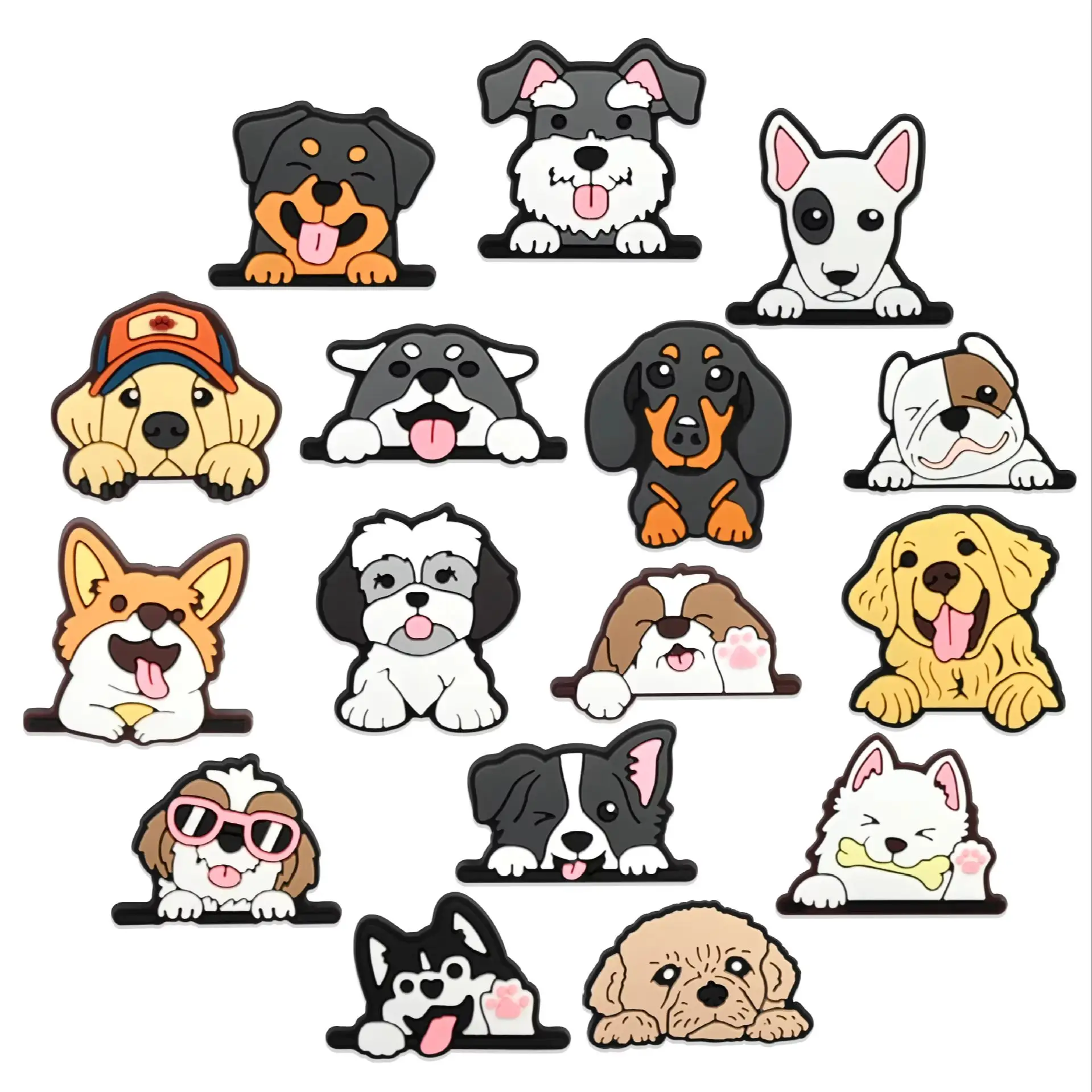 1/16pcs Set Cartoon Cute Dog Puppy Rubber PVC Shoe Charms DIY Detachable Shoe Buckles For Clogs Sandals Shoe Decor Accessories
