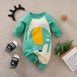 Spring And Autumn Boys And Girls Cute Cartoon Elephant Print Cotton Comfortable Long Sleeve Baby Bodysuit