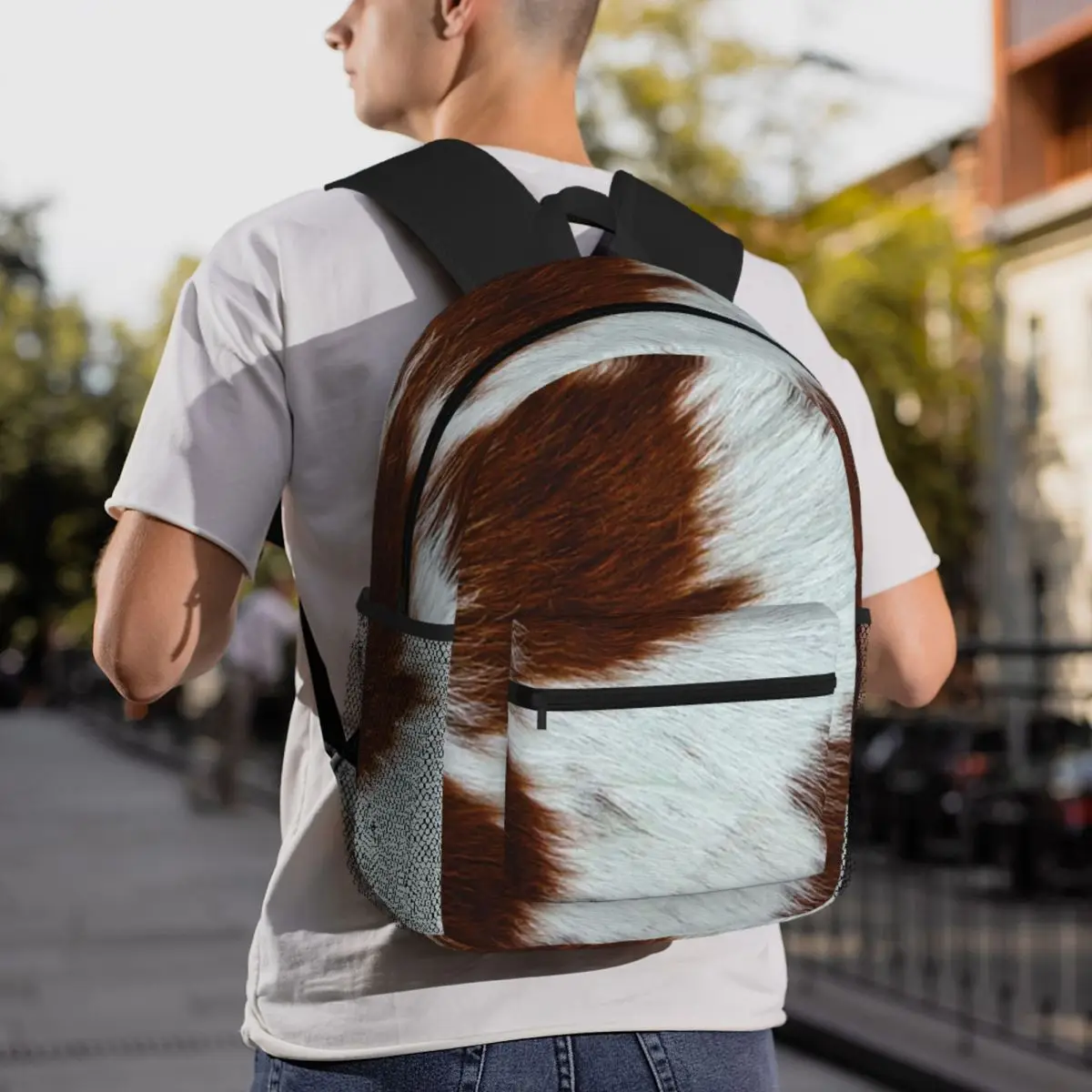 Stylish Cow Fur Cowhide Texture Cow Skin Print Pattern Backpack Student BookBag Kids School Bag Computer Shoulder Bags Men Women