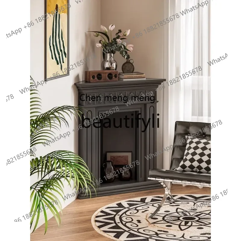 2003French simple triangular carved fireplace living room porch side cabinet decoration wall storage rack