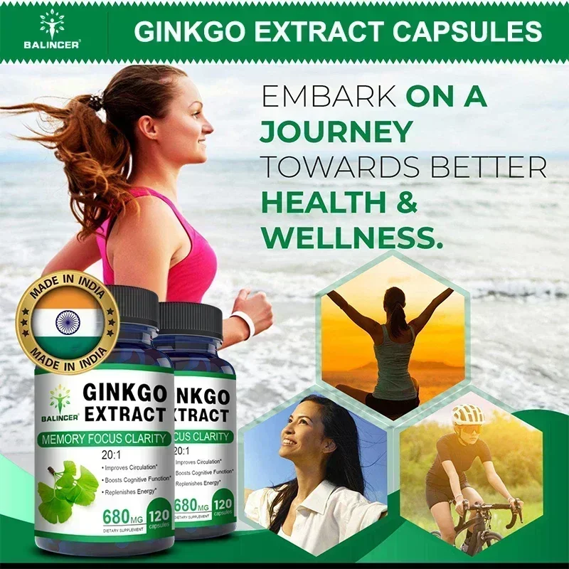 Organic Ginkgo Biloba helps maintain alertness and sharpness, improves concentration and memory, vegetarian dietary supplement