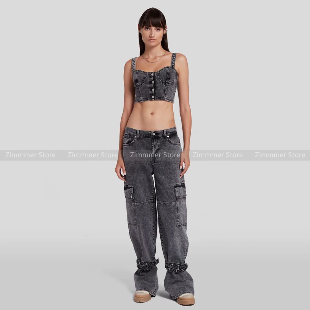 

American vintage niche design versatile heavy wash old denim trousers women