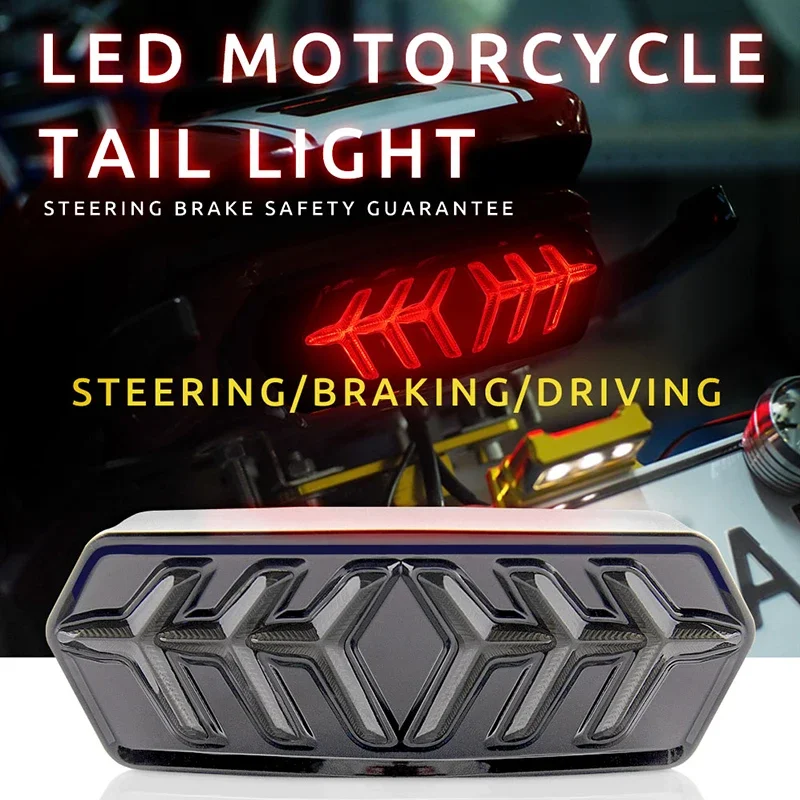 LED Motorcycle Tail Lights Turn Signal Fish Bone Style Parking Warning Lights Highlight Brake Lamp Driving Lights Turn Taillight