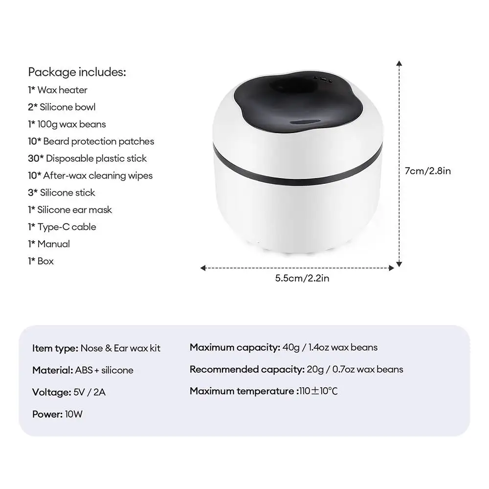 مجموعة الصبح الصغيرة غير مؤلم طقم شمع الأنف المحمولة USB الشمع الفاصوليا ذوبان وعاء أكثر دفئا للشفاه الحاجب الأنف الأذن السوالف إزالة الشعر #6