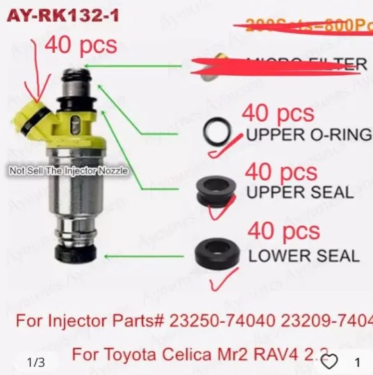 40sets Fuel Injector Repair Kits For Parts# 23250-74040 For Toyota Celica MR2 RAV4 2.2 For 195500-5360 FJ334 For AY-RK132-1