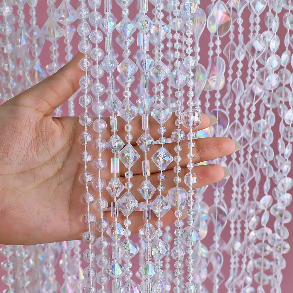 DIY Acrylic Connected Crystal Bead Chain Curtain Plastic Door Curtain Hanging Ornament for Wedding Ceremony Event Decor Props