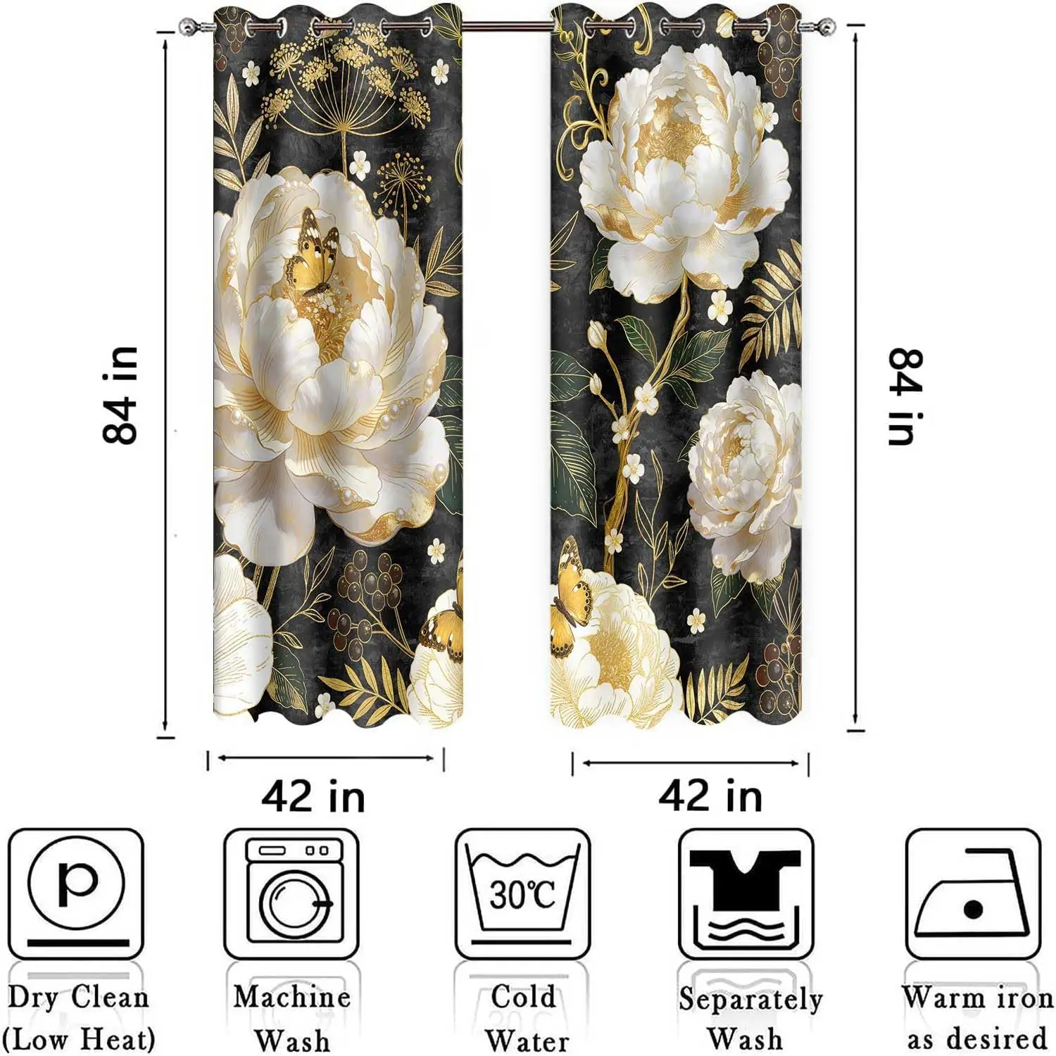 Opulent Peony Floral Curtains Gold Baroque Polyester Drapes Luxury Window Treatments Elegant Home Decor