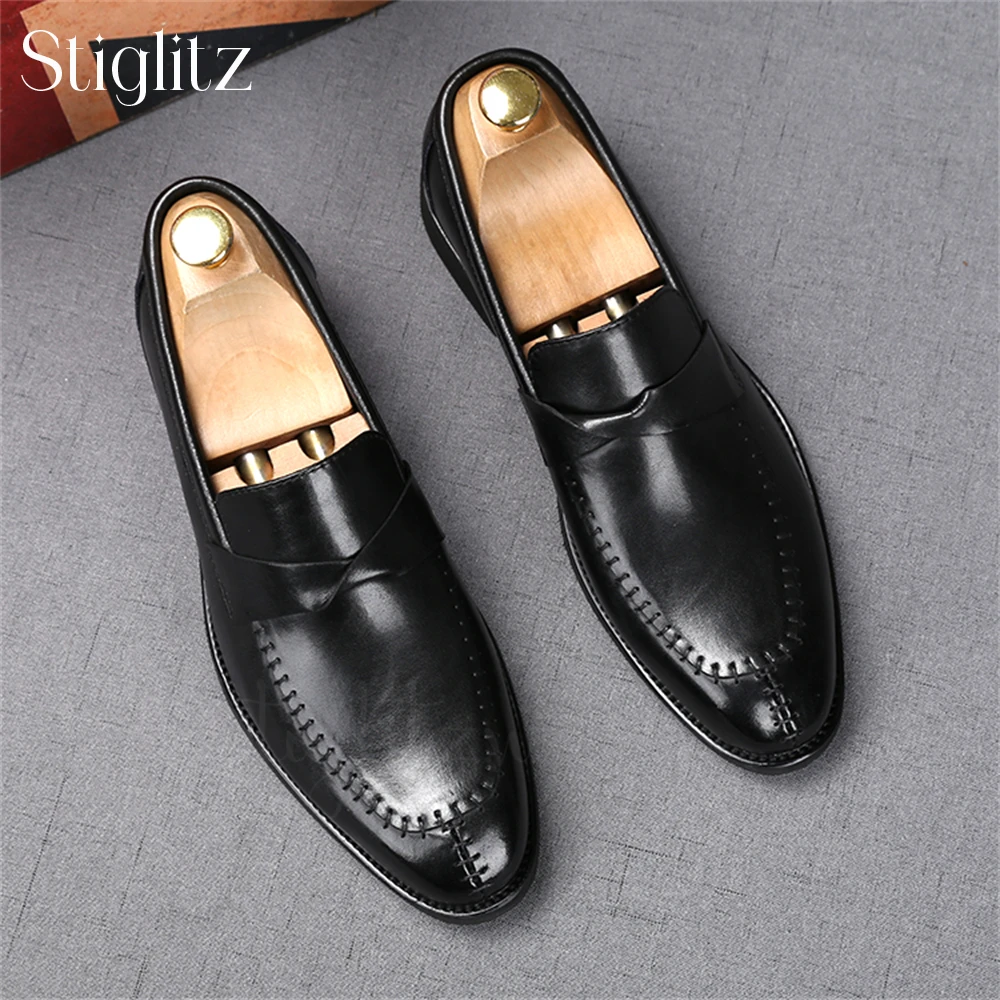 Mocassins en cuir noir de style concis pour hommes, chaussures provoqué d'affaires à la mode, chaussures plates élégantes pour banquet et mariage, Kink Designer