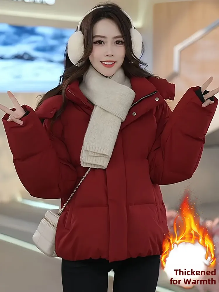 

2026 New Women's Thiened Warm Cotton Jaet down Cotton Coat ort Hooded Winter Loose Fce Outerwear Korean Sle Commute