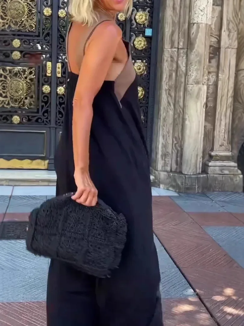 Lightweight Dress Colorblock Contrast Crossover Dress Ultrabreathable Summer Midi Dresses Elegant Evening Beachwear Dress