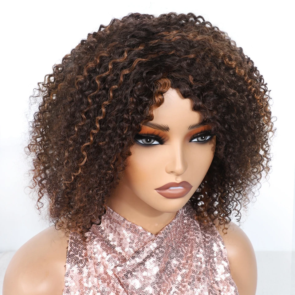 Sleek Kinky Curly Brazilian Cabelo Humano Perucas, Destaque, Machine Made, Barato, Remy, P4 30