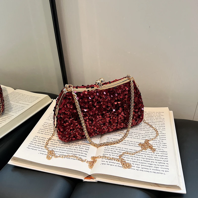 Sequined Chains Shine Shoulder and Crossbody Bags High Quality Simple Grace Hand Bags for Women 2024 Fashion Party Hot Sale