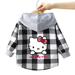 children's cartoon Hooded shirt Kids Spring blouse baby girls hello kitty casual plaid shirt boys long-sleeved clothing 1-12year
