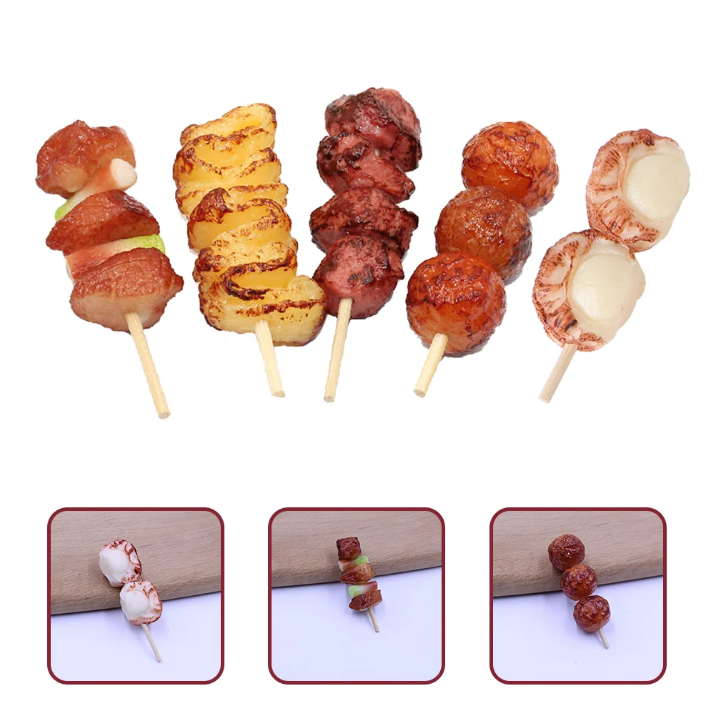 

5 Pcs Simulation Barbecue Skewers Food Toy Mini Foods Play Grill Miniature Kids Playset Fake Realistic Pvc Child