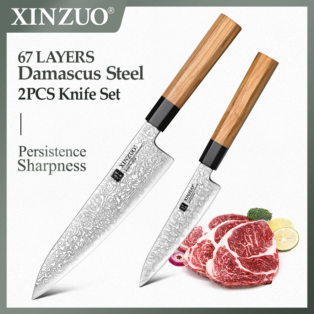 XINZUO 2PCS Kitchen Knives Set 8.5”Chef Knife 5.3”Utility Knife 67 Layers Damascus Steel High Hardness Kitchen Knife Set