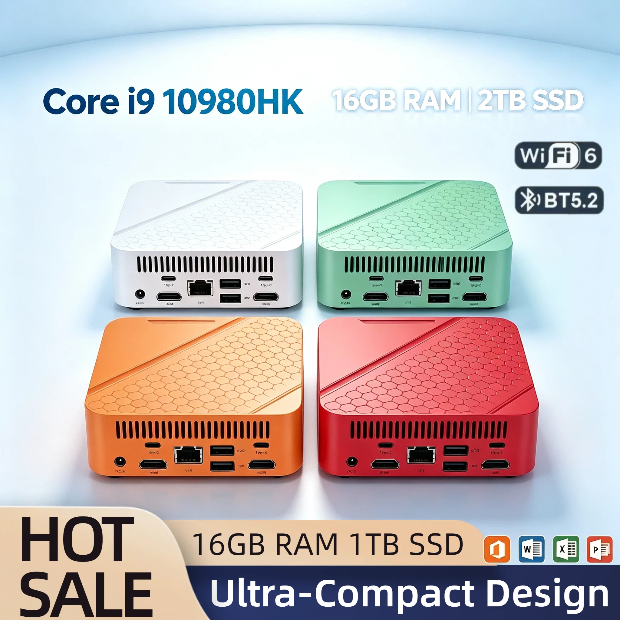 Core i9 10980HK Mini Desktop Intel 16GB DDR4 2TB NVMe SSD Triple 4K HDMI WiFi6 BT5.2 High Performance Office Home Pro Student
