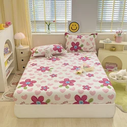 100%Pure Cotton Fitted Bed Sheet Sets with Pillowcase Flower Printing Bed Cover Single/Queen/King Size fundas de colchón Sheets