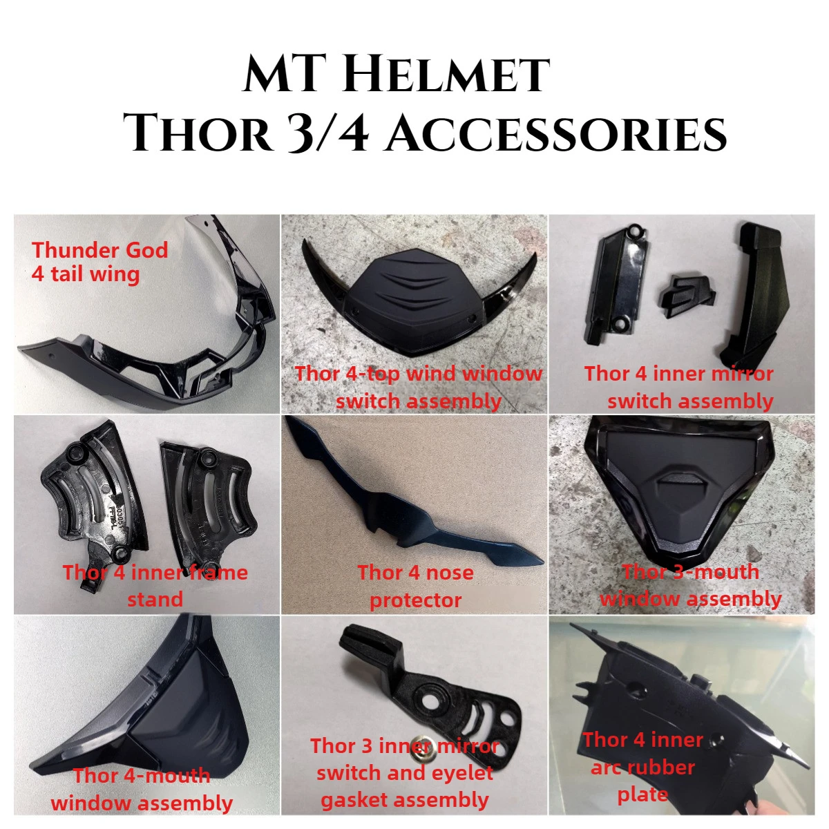 

Suitable for Thor 3/4 Spanish MT Helmet Accessories Mouth/roof Window Endoscope Switch Tail Wing Nose Protection