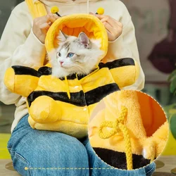 Cute Pet Carrier Bag Soft Autumn and Winter Warm Pet Outing Carriers Cute LittLe Bee House Toy Cat Clothes Pet Products
