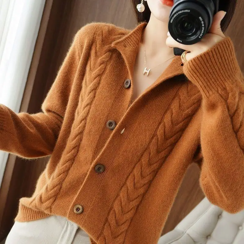 

2024 Autumn Winter Women Single Breasted Knitted Cardigans Korean Fashion Solid Long Sleeve Knitwears Female Simple Sweater Coat