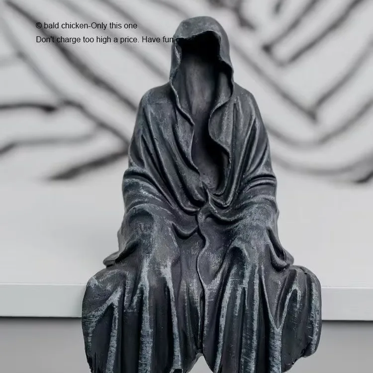 New Reaping Solace the Reaper Sitting Statue Gothic Desktop Resin Black Horror Ghost Sculptures for Home Decor Ornament