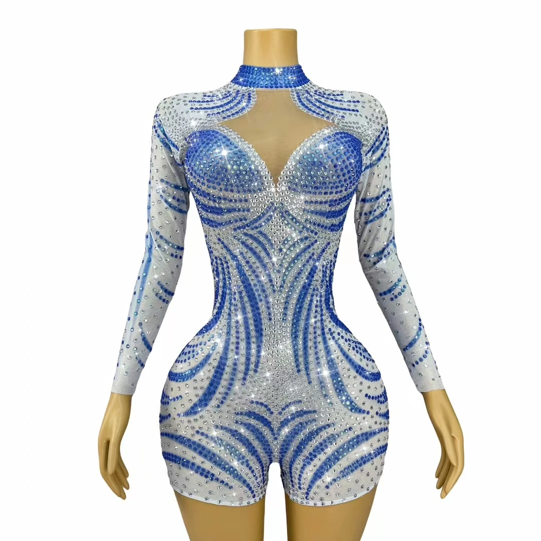 Lantianbaiyun Luxury Handmade Flashing Full Little Rhinestones Bodysuit Party Show Fashion Outfit Stage Performance Costumes