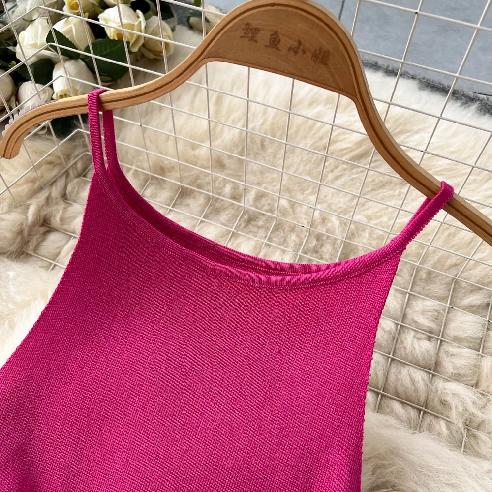 여성용 섹시한 스트랩 원피스, 신축성 있는 허리 바디콘 선드레스, 여성용 비치 스플릿 백리스 롱 원피스, 화이트, 그린, 핑크, 여름 니트, 2024