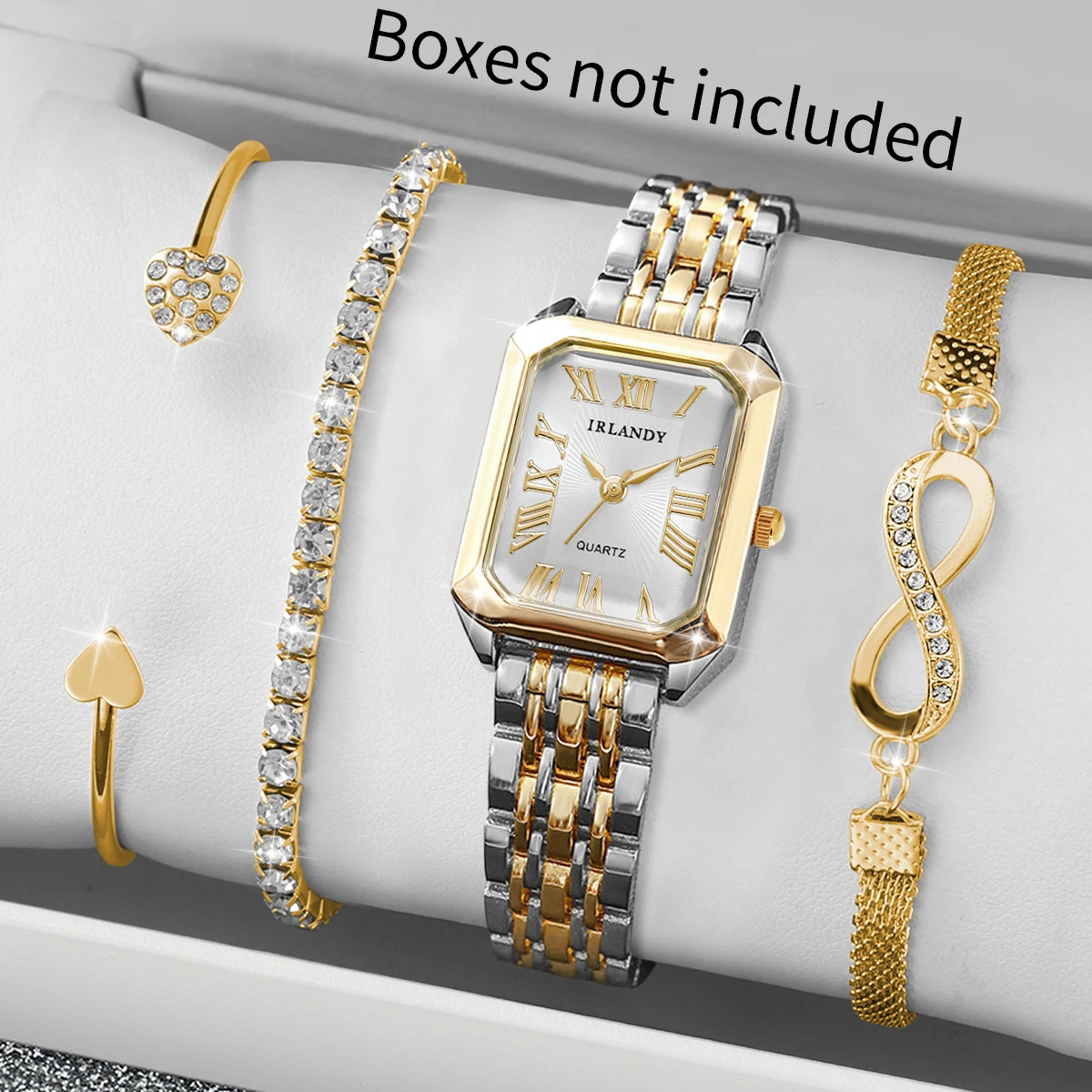 4PCS Elegant Rectangle Women Quartz Watch Bracelets Set Fashion Metal Girls Bracelet Wristwatches Relogio Feminino（Without Box）