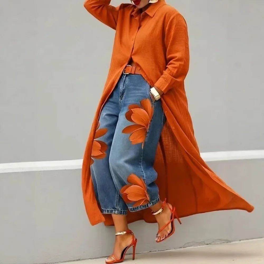 Long Sleeve Turn-Down Collar Blouse Elegant Loose Fit Single-Breasted Ladies Shirt Casual Solid Color Open Cardigan Daily Wear