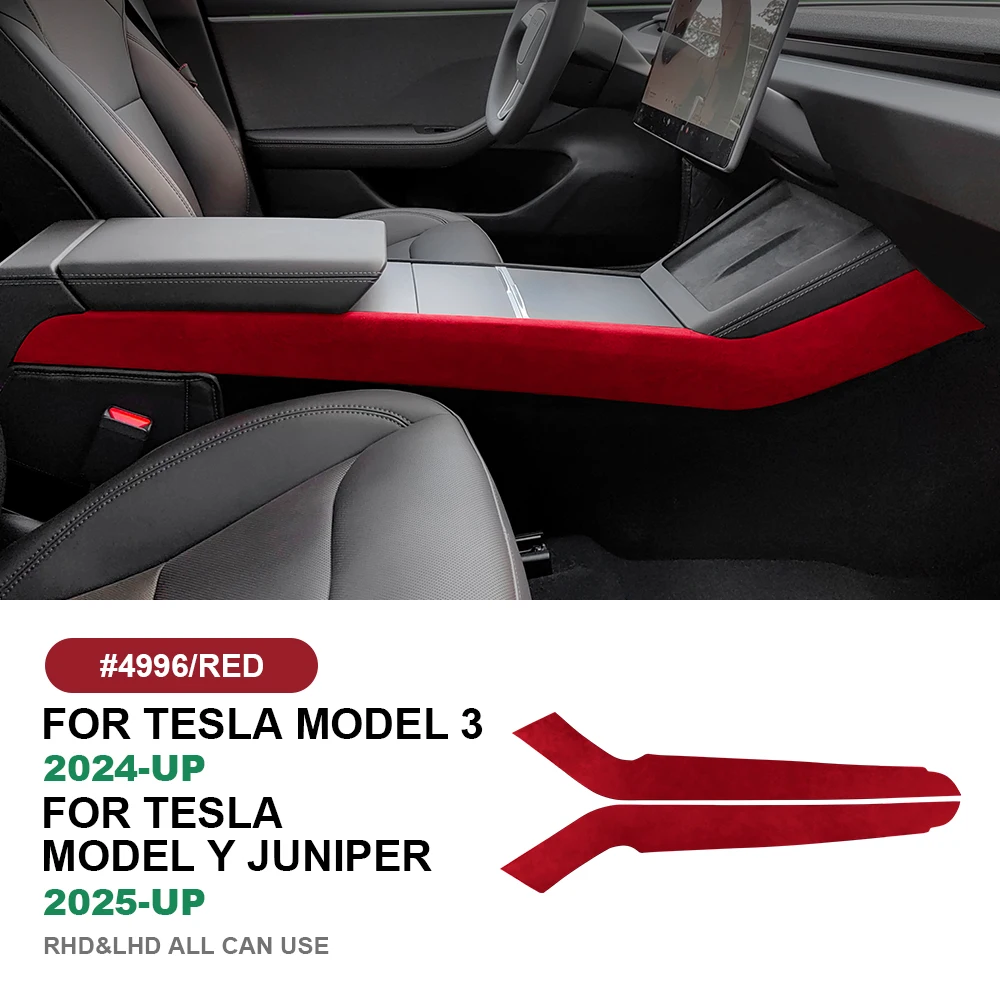 Italian Top Suede Center Console Side Strip Trim Sticker for Tesla Model 3 Highland 2024 Model Y Juniper 2025-Up Car Accessories