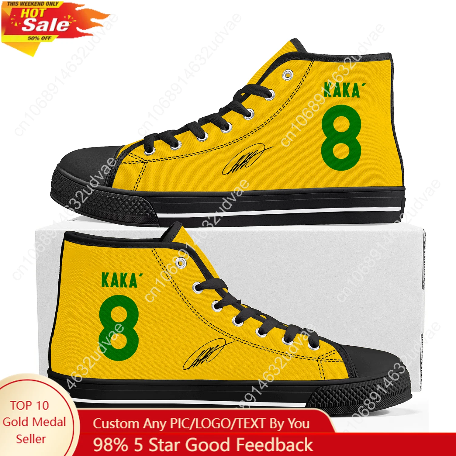 

Kaka No.22 High Top Shoes Women Men Canvas Sneaker Brazil Soccer Star High Quality Sneakers Couple Footwear Custom Shoe Black