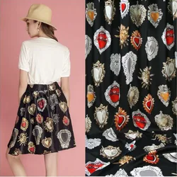 The Sacred Gemstone Heart Printed Imitate Silk Satin Fabric For Women Dress Skirt Pajama Blouse Tissu Tela Хлопок матер DIY