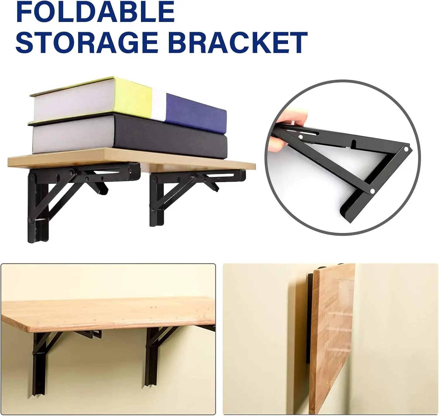 Multiple sizes Folding Shelf Brackets Heavy Duty Collapsible Triangle Shelf Bracket Space Saving for Bench Table with Screws