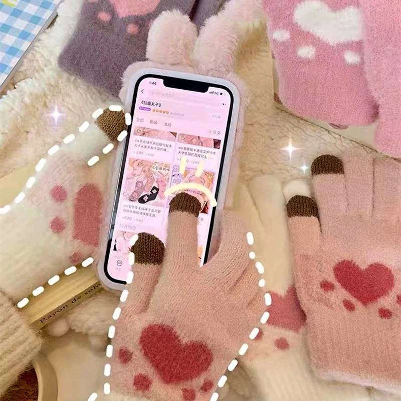 

Fashion Cat Claw Paw Plush Mittens Women Warm Soft Plush Touchscreen Gloves Fluffy Bear Cat Fingerless Gloves Half Finger Gifts