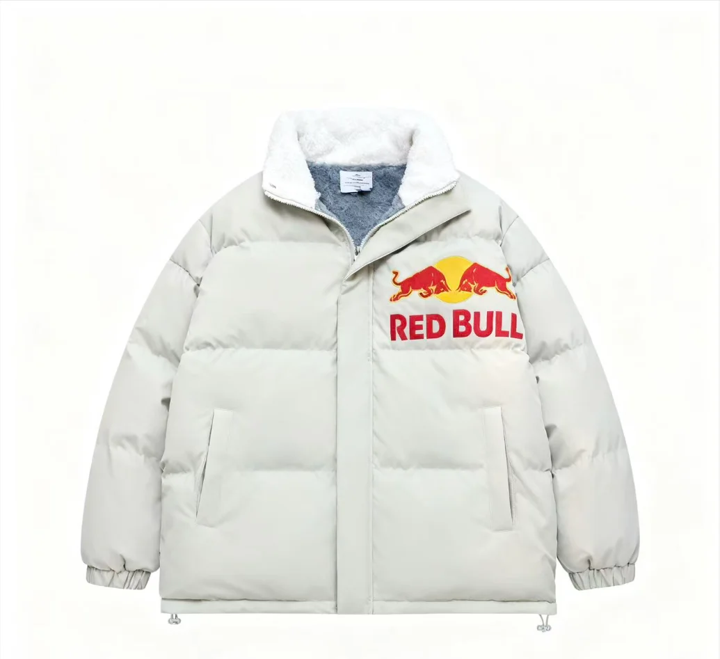 

Двусторонняя хлопковая куртка унисекс с принтом красного быка 2025 года и флисовой подкладкой, верхняя одежда с воротником-стойкой, зимняя ветровка